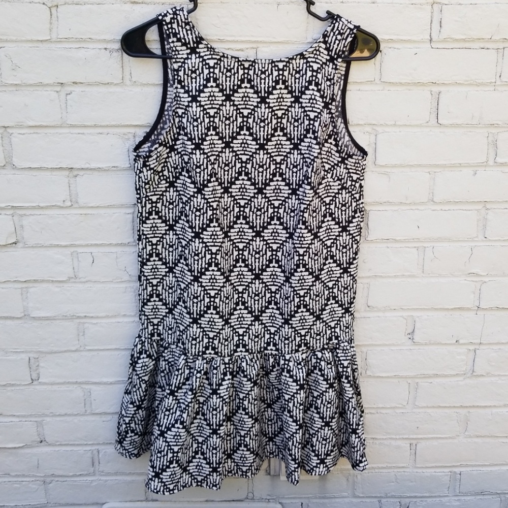 Black & Ivory Ikat Dress with Flounce Hem